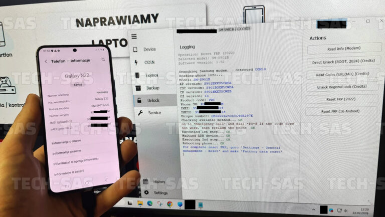 Usuwamy blokadę Google FRP z Samsung Galaxy S22
