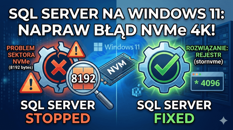 SQL Server nie uruchamia się na Windows 11 – Rozwiązanie problemu rozmiaru sektora dysku (4K)